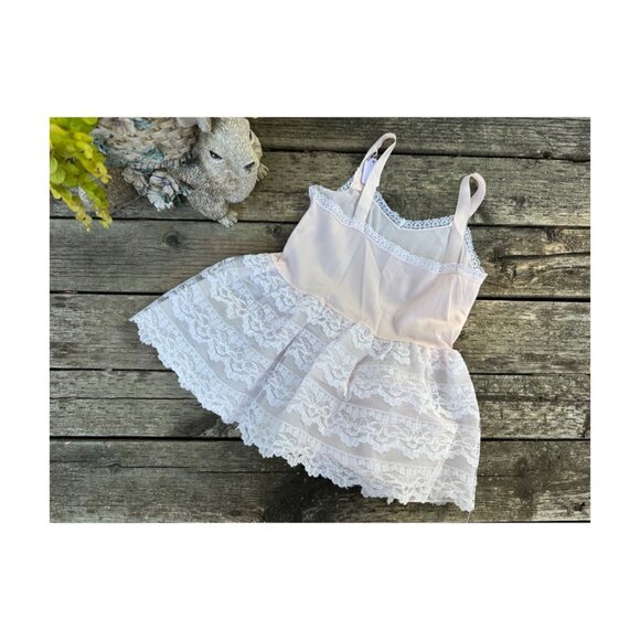 True Vintage 50s Toddler Slip Dress Pink White Ruffles Lace Tulle Sz 2 - Picture 2 of 5